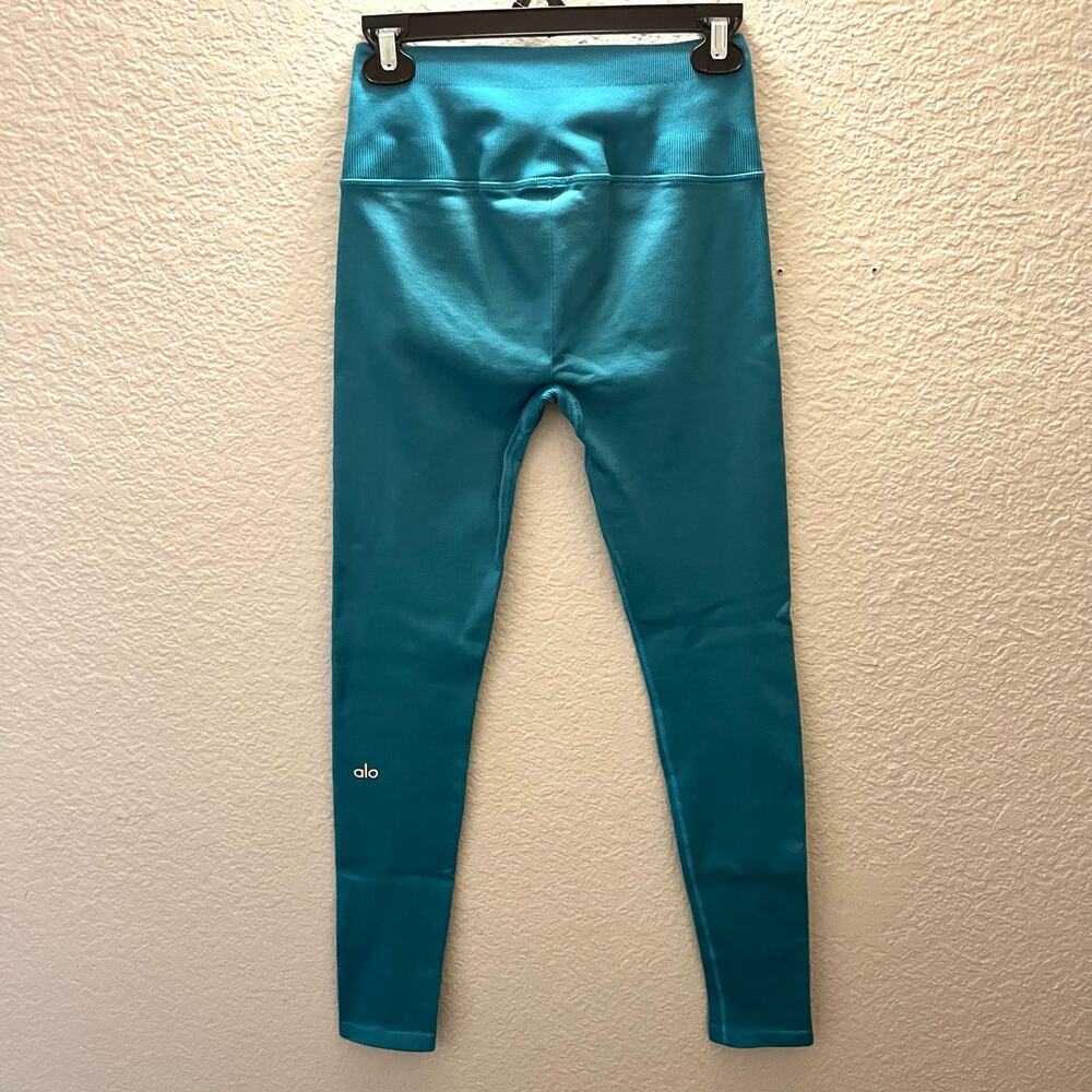 Alo Yoga Seamless Ribbed Airlift High Waist 7/8 Leggings Teal Blue Size S - Picture 6 of 7